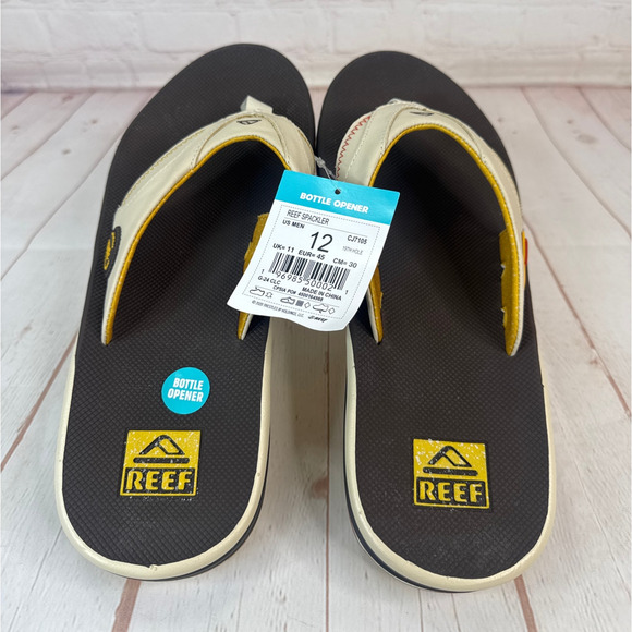 Reef Spackler 19th Hole Brown Flip Flops Sandals With Bottle Opener Mens Size 12 - Picture 7 of 10